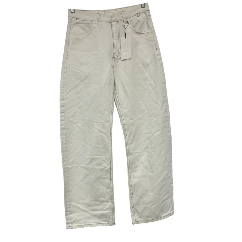 Zara Womens Jeans EU 38 US 6 Barrel-Leg White High-Waist Stretch 6045/051 NWT
